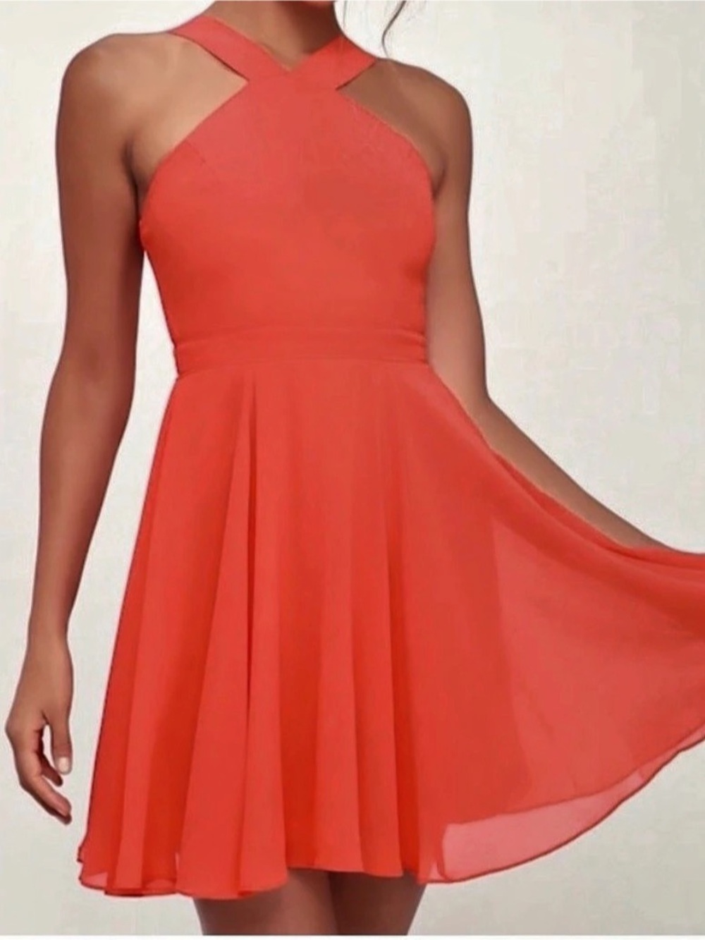Lulus Norma Coral Red Skater Dress Red Mini Size XS